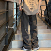 Men Jeans Straight Jeans Men's Spring and Summer Letters Embroidered Wide-Leg Pants